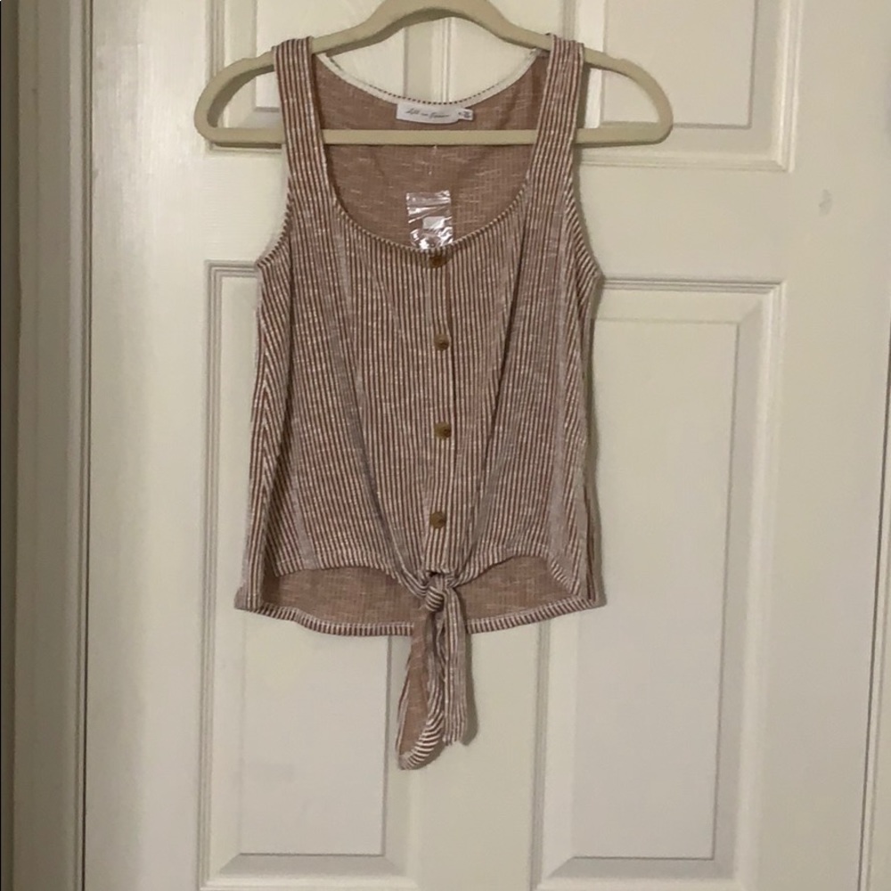 All In Favor Striped Tie Front Tank